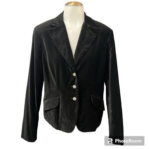 Vtg Y2K Black Velvet Whimsigoth Steampunk Vamp Blazer Jacket Corp Goth Size: 14